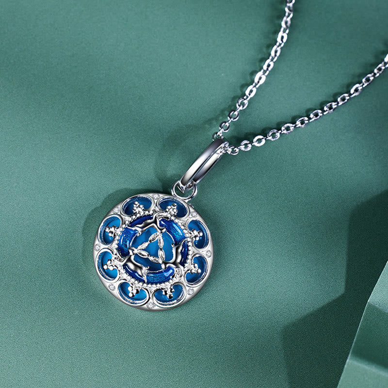 EverestArtStudios 925 Sterling Silver Round Turquoise Three Rabbits Balance Necklace Pendant