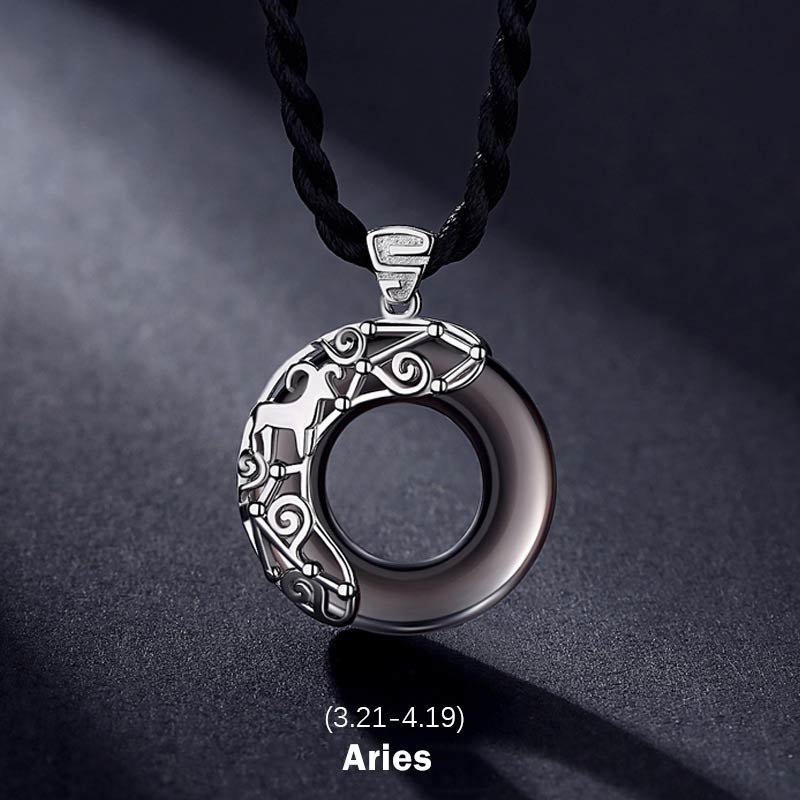 EverestArtstudios 12 Constellations of the Zodiac Ice Obsidian Blessing Round Pendant Necklace