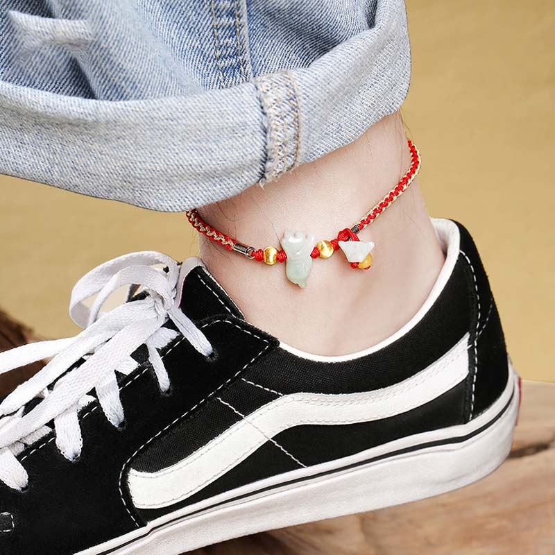 EverestArtstudios Chinese Zodiac Jade Prosperity Red String Bracelet Anklet