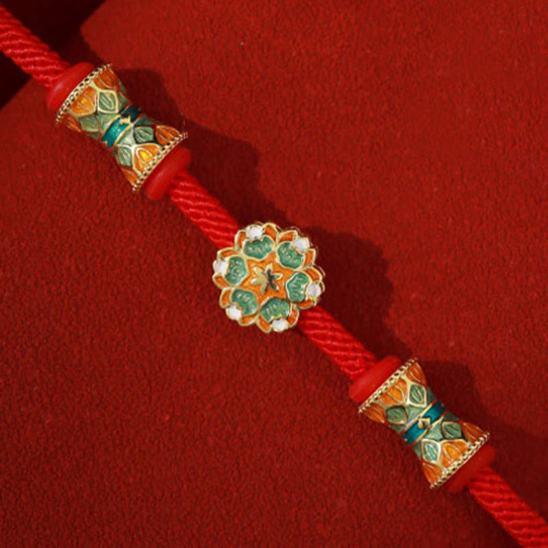 EverestArtStudios Dunhuang 925 Sterling Silver Lotus Drum New Beginning Red Cord Bracelet