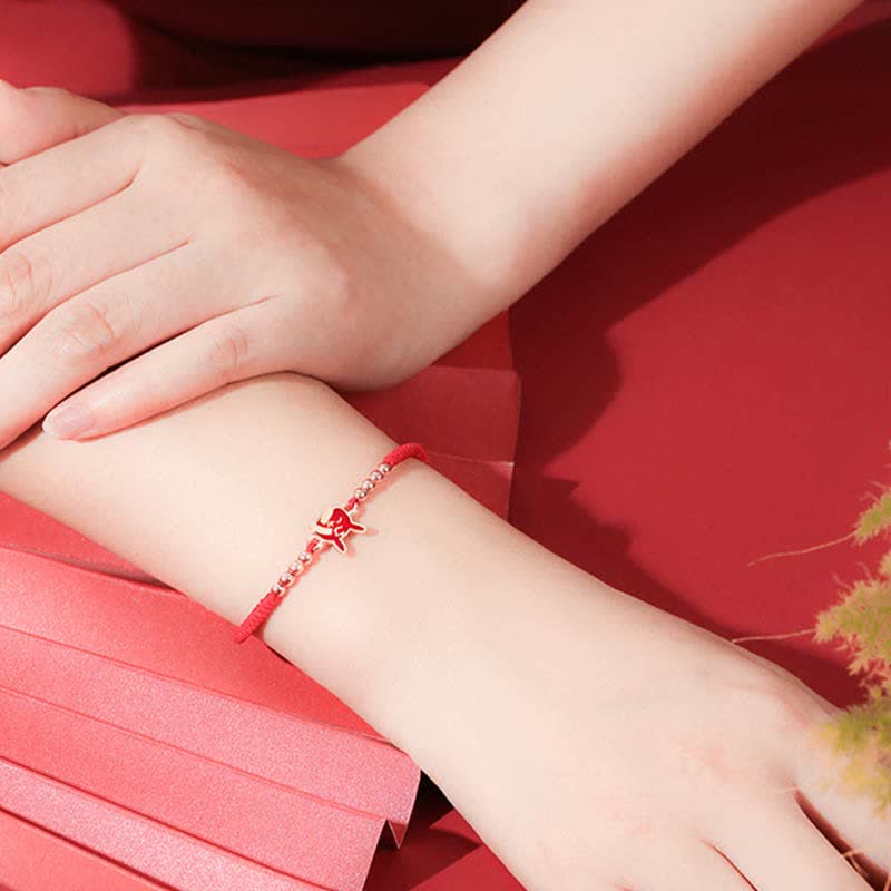 EverestArtStudios 925 Sterling Silver Chinese Zodiac Luck Faith Discolor Red String Bracelet
