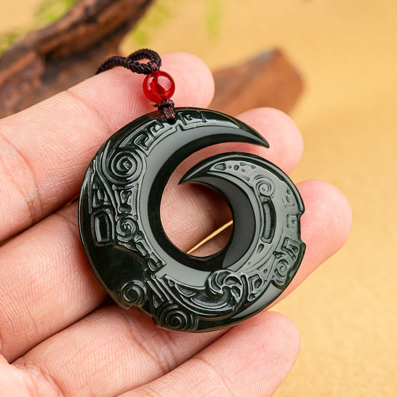 EverestArtstudios One's Luck Improves Design Patern Natural Hetian Cyan Jade Success Necklace Pendant