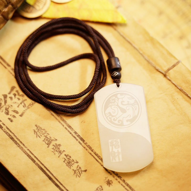 EverestArtstudios White Jade PiXiu Yin Yang Luck Protection Necklace Pendant