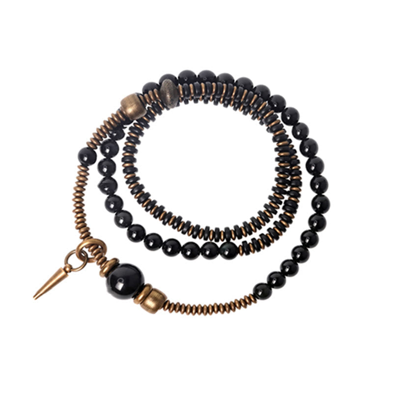 EverestArtstudios Rainbow Obsidian Ebony Wood Copper Healing Triple Wrap Bracelet