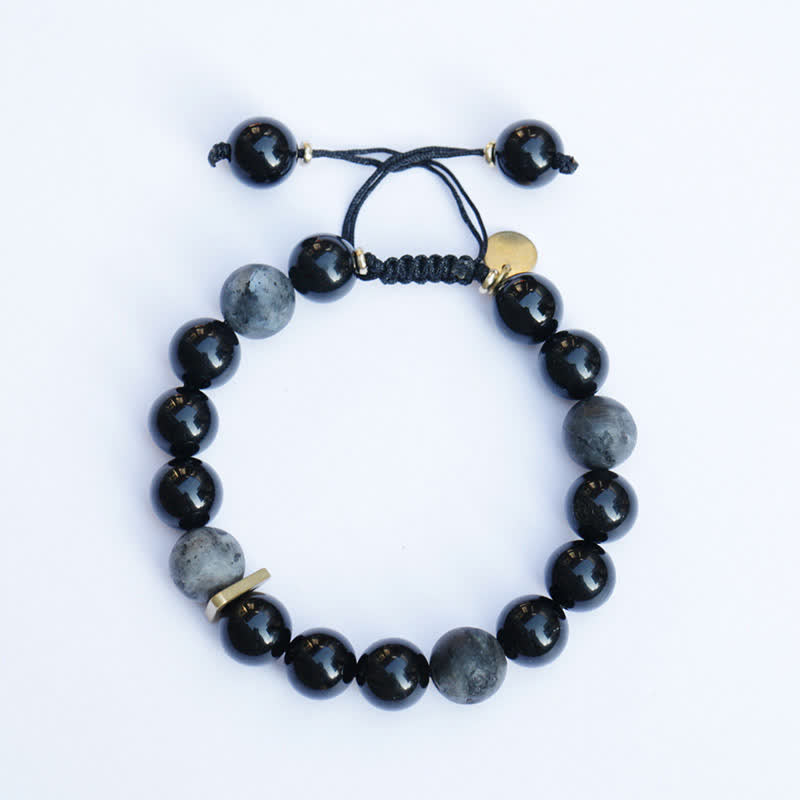 EverestArtstudios Black Obsidian Black Glitter Stone Purification Bracelet
