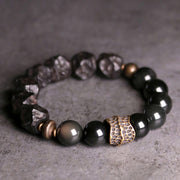 EverestArtstudios Black Obsidian Ebony Wood Copper Strength Couple Bracelet
