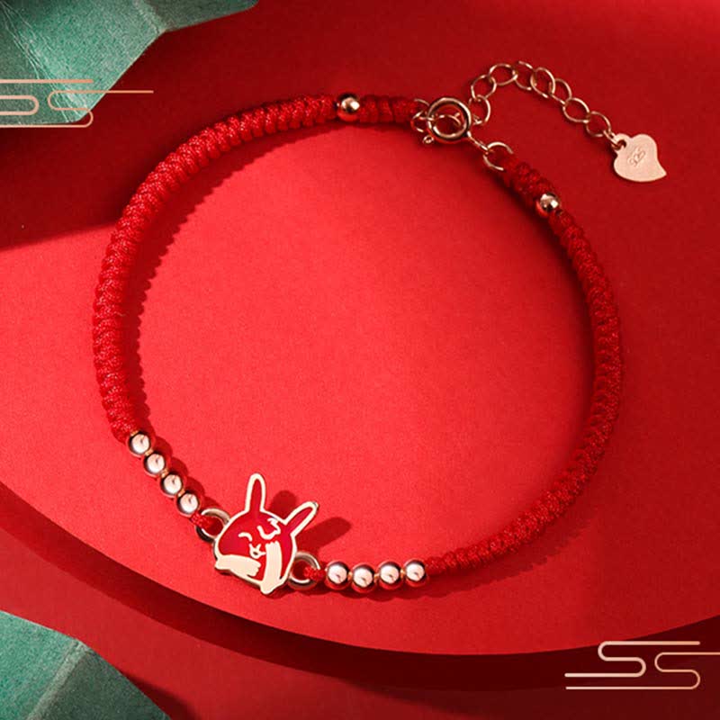 EverestArtStudios 925 Sterling Silver Chinese Zodiac Luck Faith Discolor Red String Bracelet