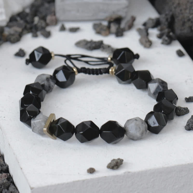 EverestArtstudios Black Obsidian Black Glitter Stone Purification Bracelet