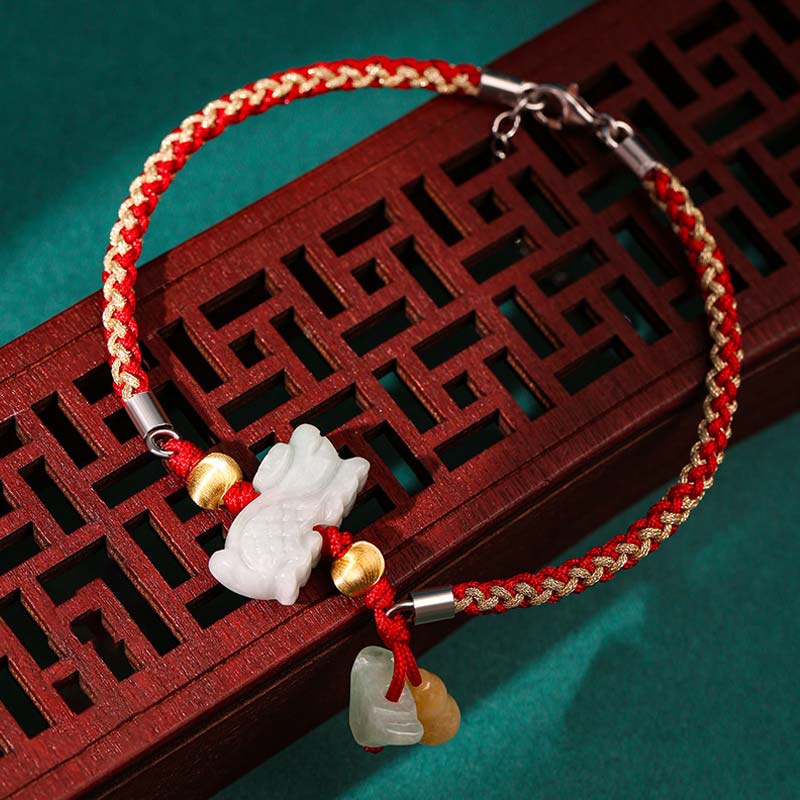 EverestArtStudios Chinese Zodiac Jade Prosperity Red String Bracelet Anklet