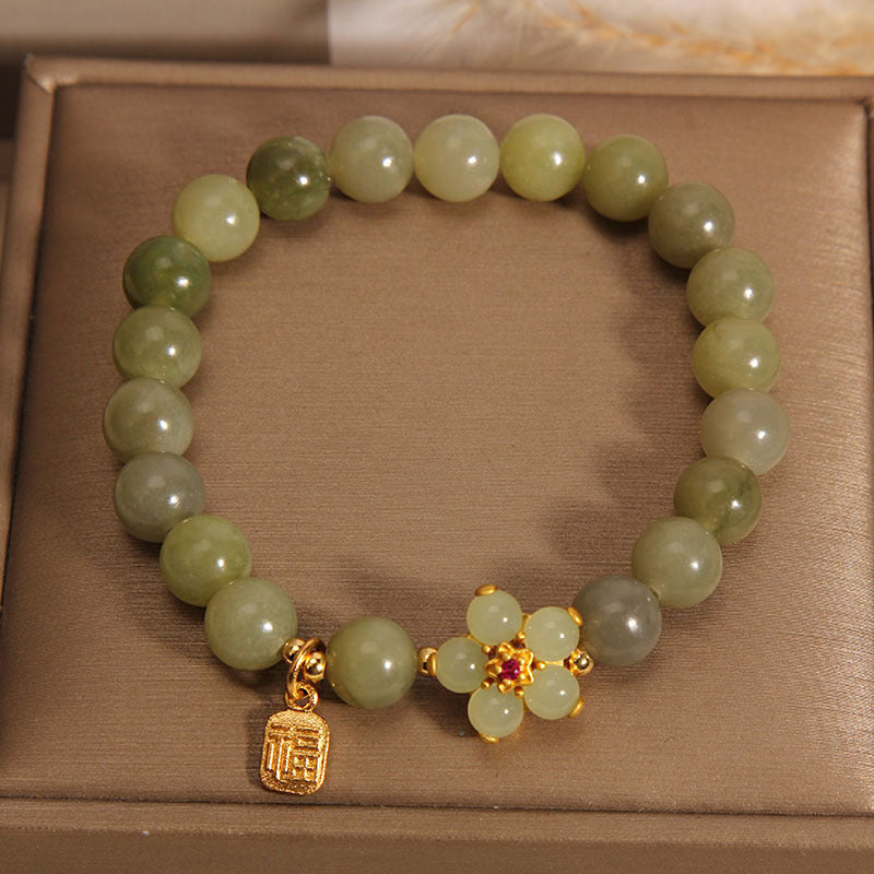EverestArtStudios Green Jade Blossom Fu Symbol Fortune Bracelet
