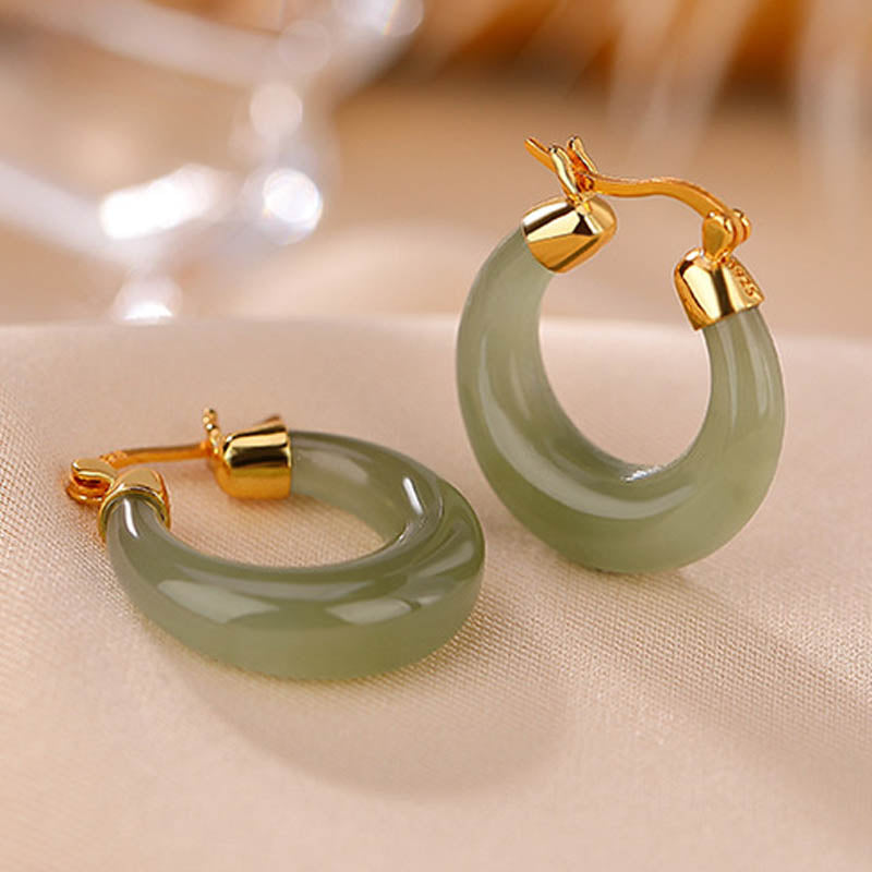 EverestArtstudios Round Jade Cyan Jade Prosperity Luck Drop Earrings