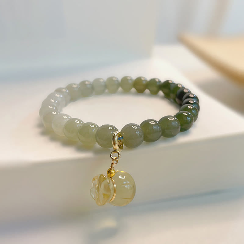 EverestArtstudios Natural Hetian Jade Money Bag Charm Bead Prosperity Bracelet