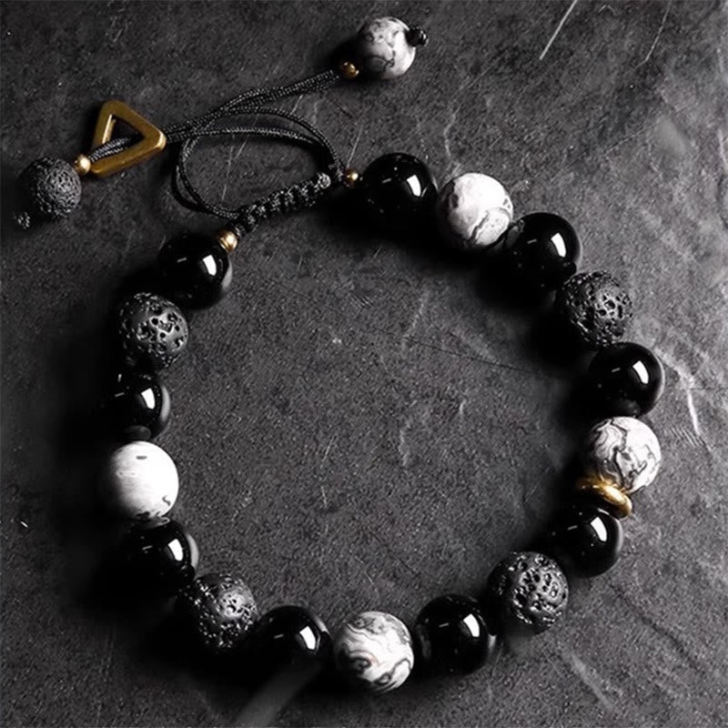EverestArtStudios Black Obsidian Volcanic Stone Yin Yang Power Bracelet