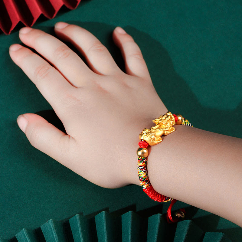 EverestArtStudios 999 Sterling Silver PiXiu Wealth King Kong Knot String Braided Kids Child Bracelet