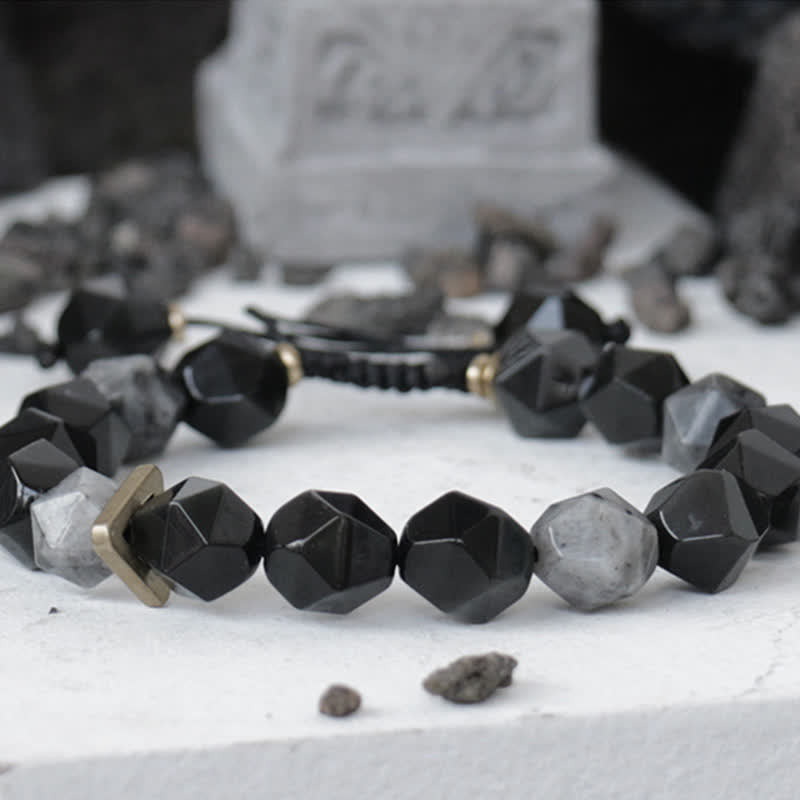 EverestArtstudios Black Obsidian Black Glitter Stone Purification Bracelet