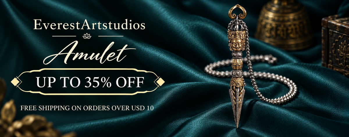 Amulet collection banner. Up to 35% off. Free shipping on orders over USD 10.