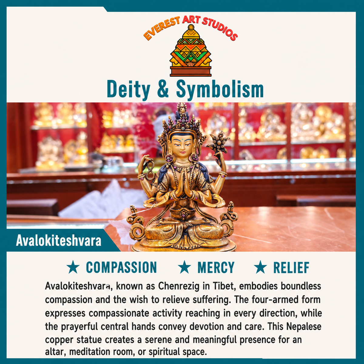Avalokiteshvara deity and symbolism by Everest Art Studios