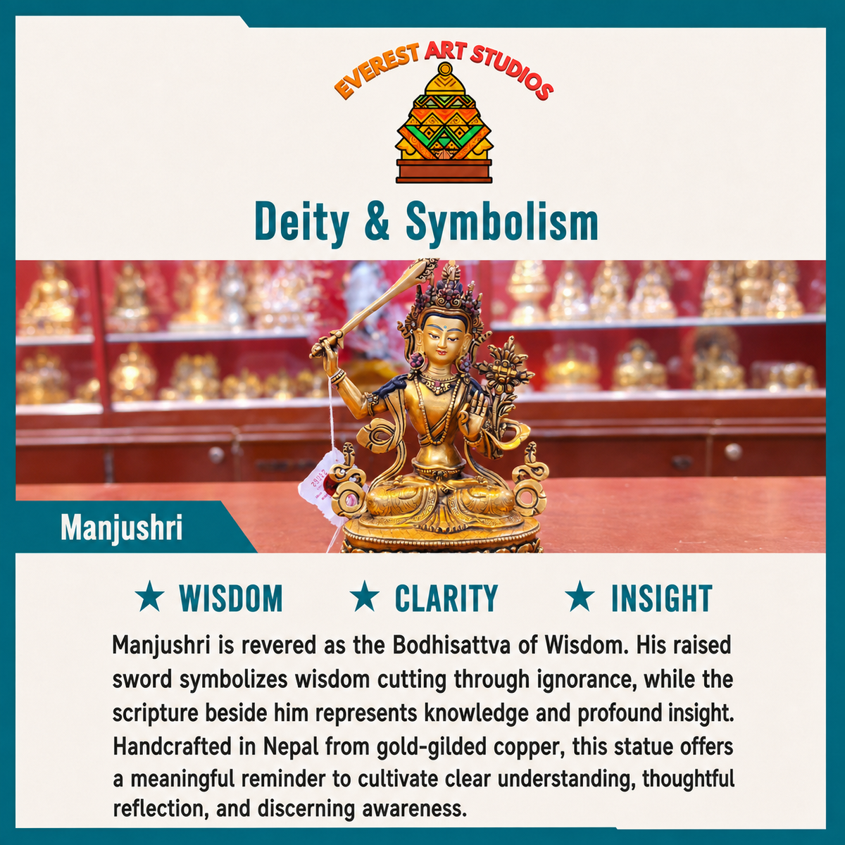 Manjushri deity and symbolism by Everest Art Studios
