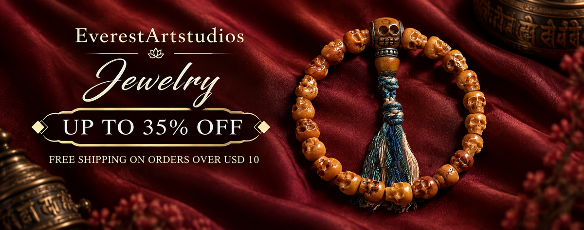 Jewelry collection banner. Up to 35% off. Free shipping on orders over USD 10.