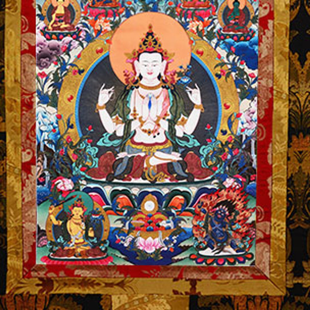 Four-Armed Chenrezig and Three Protectors detail-1