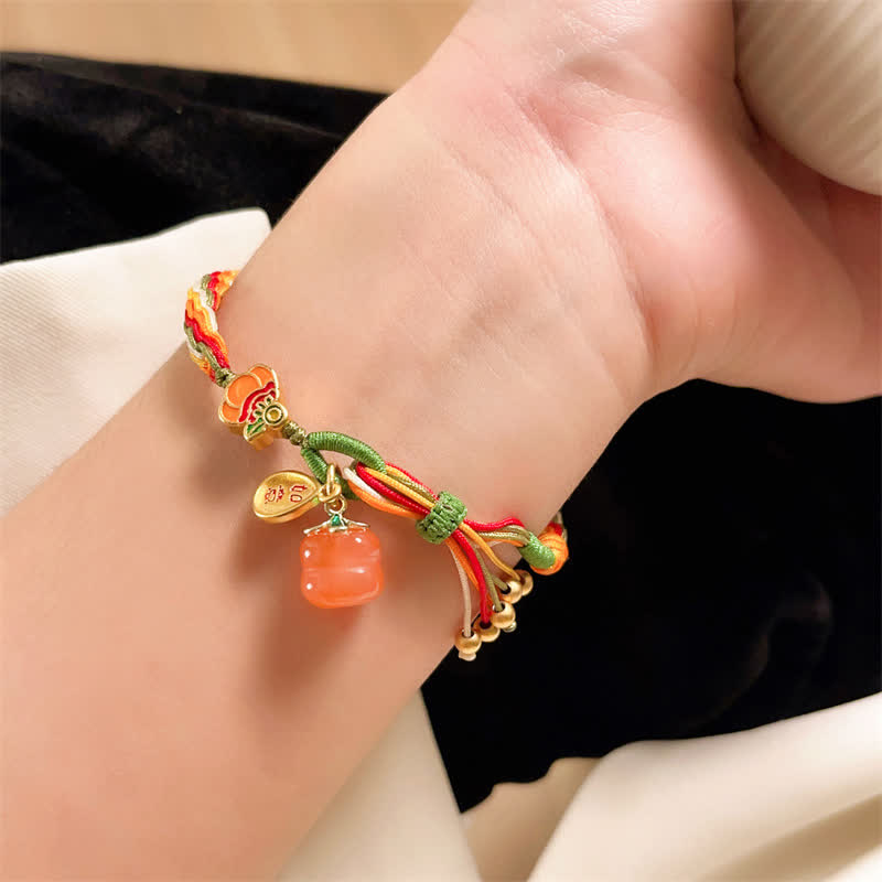 EverestArtStudios Persimmon Red Agate Strength Reincarnation Knot Braid String Bracelet