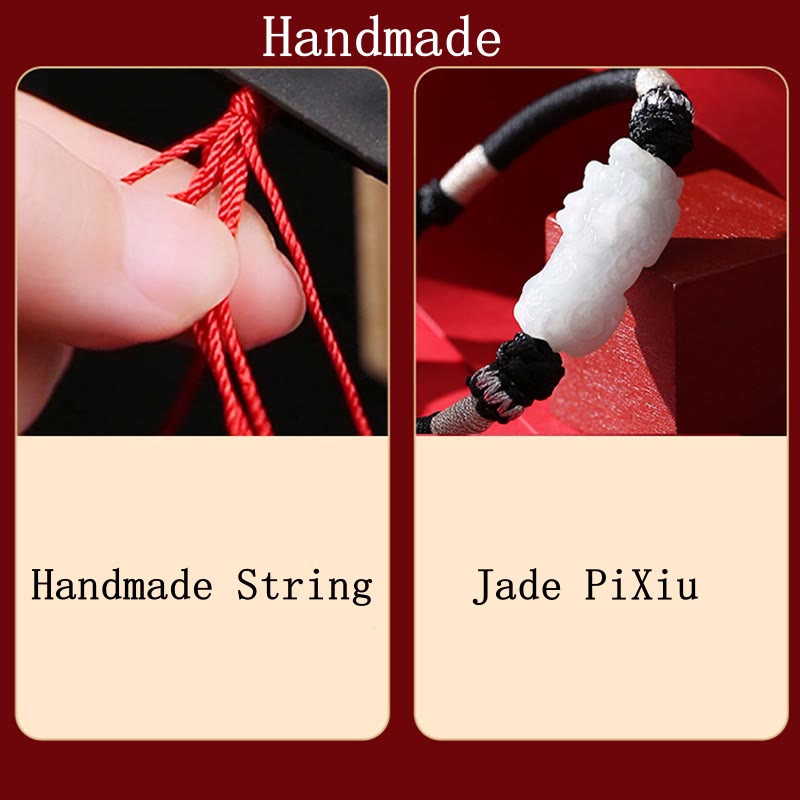 EverestArtstudios Handmade Natural Jade PiXiu Luck Prosperity Braided String Bracelet