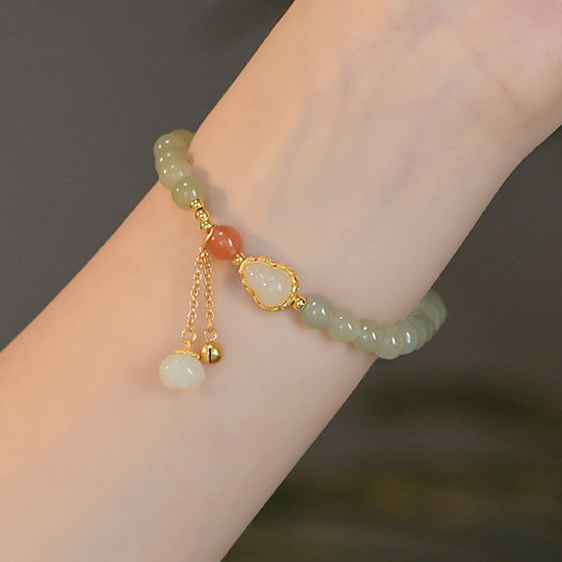 EverestArtstudios 925 Sterling Silver Hetian Jade Gourd Lotus Abundance Luck Bracelet