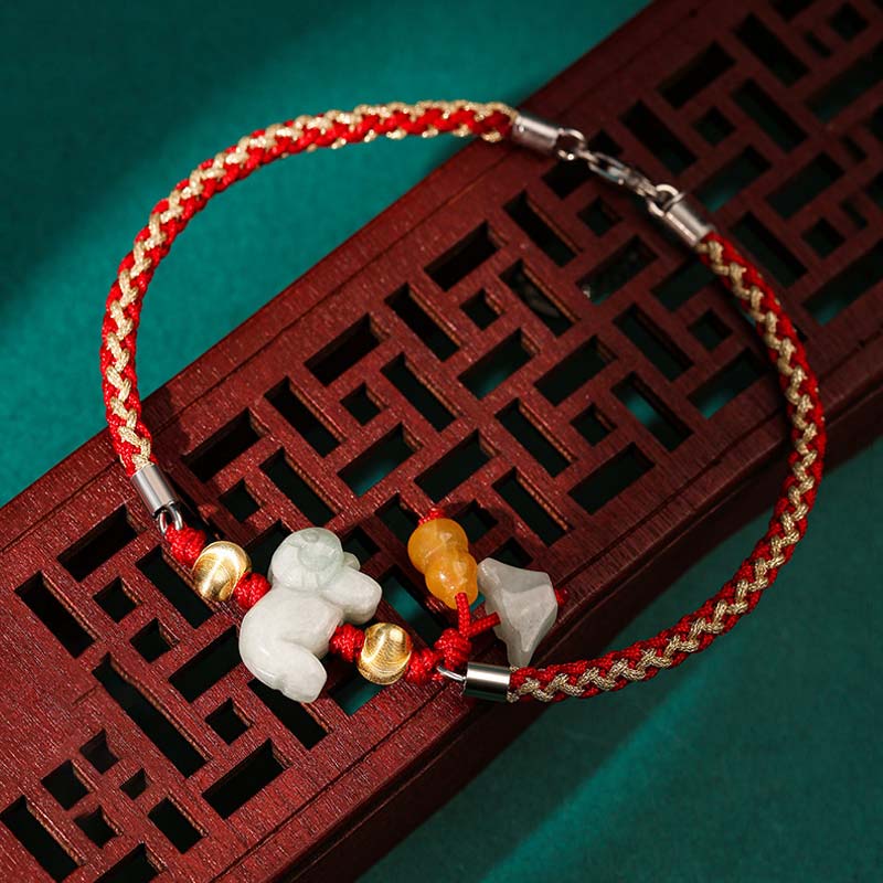 EverestArtStudios Chinese Zodiac Jade Prosperity Red String Bracelet Anklet