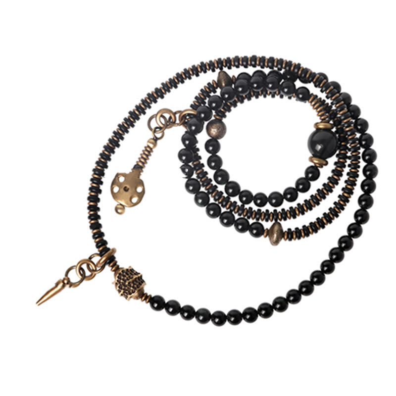EverestArtstudios Rainbow Obsidian Ebony Wood Copper Positive Multilayer Bracelet
