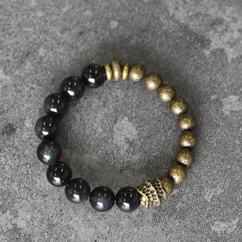 EverestArtstudios Rainbow Obsidian Copper Bead Positive Transformation Bracelet