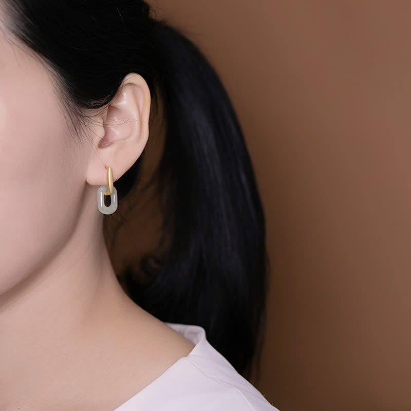 EverestArtstudios 925 Sterling Silver Round White Jade Happiness Blessing Earrings