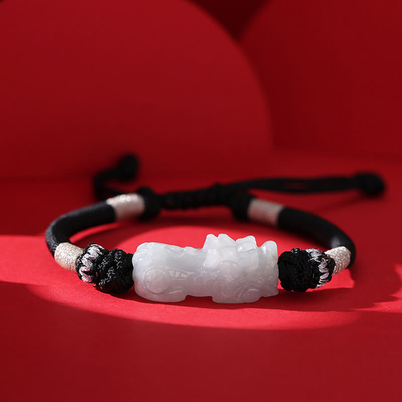 EverestArtstudios Handmade Natural Jade PiXiu Luck Prosperity Braided String Bracelet