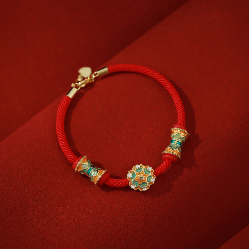 EverestArtStudios Dunhuang 925 Sterling Silver Lotus Drum New Beginning Red Cord Bracelet