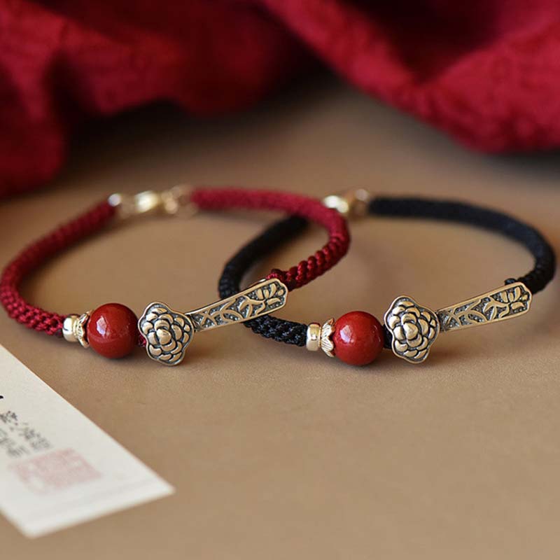 EverestArtStudios 925 Sterling Silver Cinnabar Blessing String Bracelet