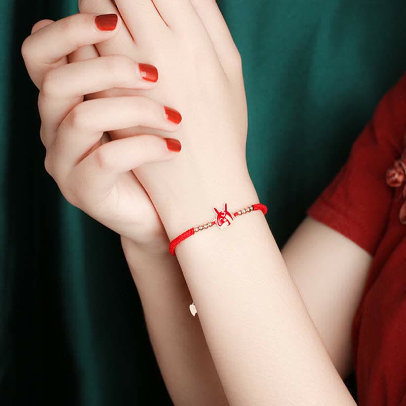 EverestArtStudios 925 Sterling Silver Chinese Zodiac Luck Faith Discolor Red String Bracelet