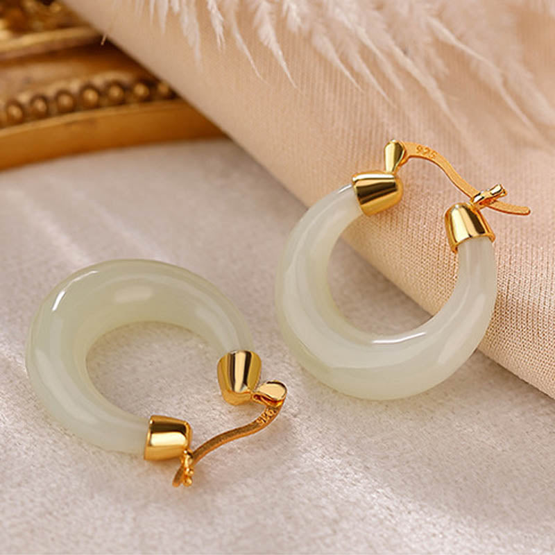 EverestArtstudios Round Jade Cyan Jade Prosperity Luck Drop Earrings