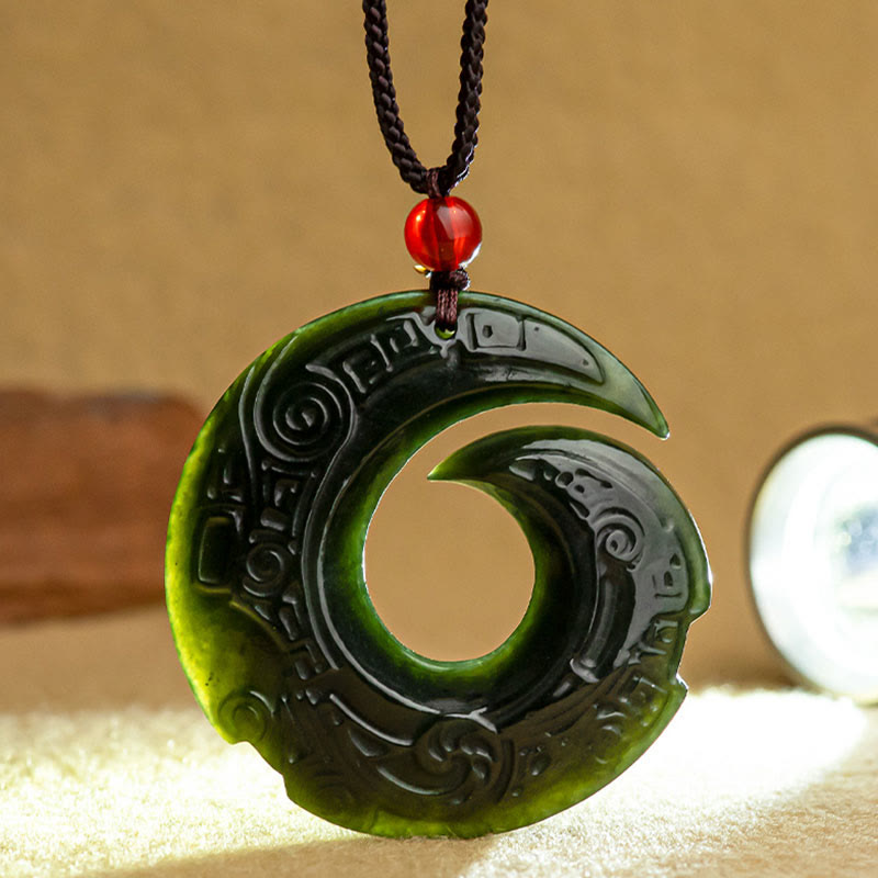 EverestArtstudios One's Luck Improves Design Patern Natural Hetian Cyan Jade Success Necklace Pendant