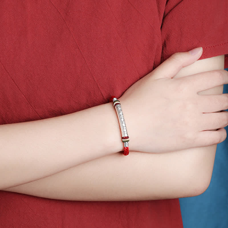 EverestArtStudios 999 Sterling Silver Om Mani Padme Hum Protection Strength String Bracelet