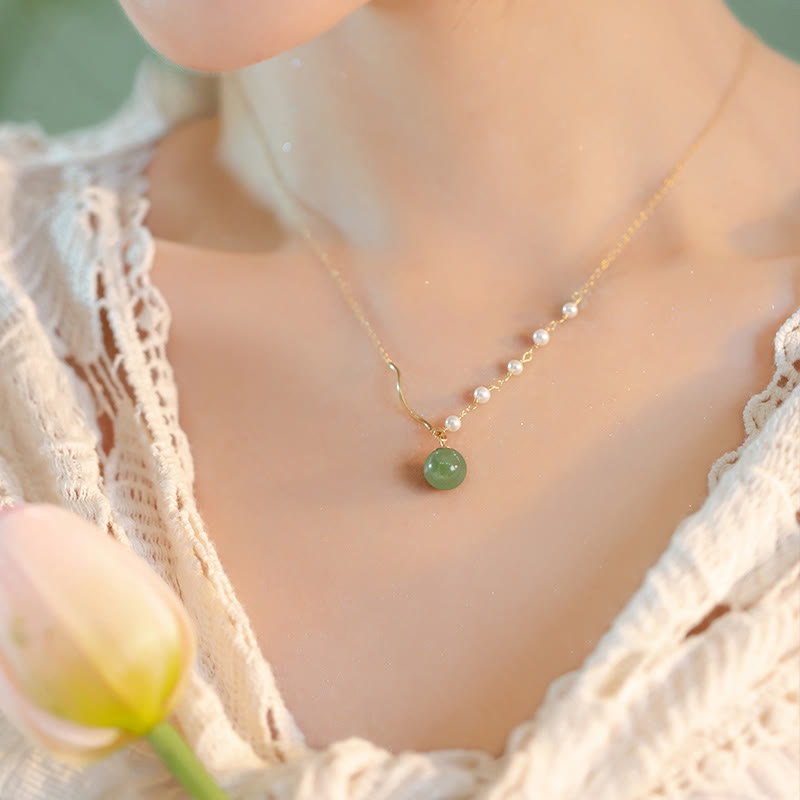 EverestArtstudiosNatural Hetian Jade Pearl Luck Bead Necklace Pendant