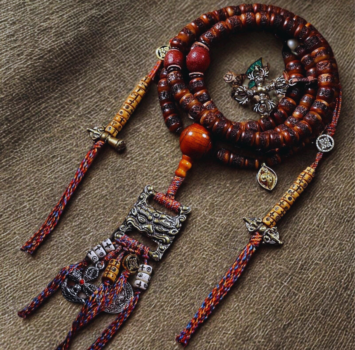 Handcrafted Tibetan Yak Bone Mala Bracelet, 108 Beads Buddhist Prayer Beads for Meditation, Yoga, and Spiritual Healing, Tibetan Jewelry