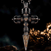 Silver with gold plating Tibetan Phurba Pendant, Vajra Kila Ritual Dagger Necklace, Handcrafted Spiritual Amulet, Buddhist Jewelry Gift