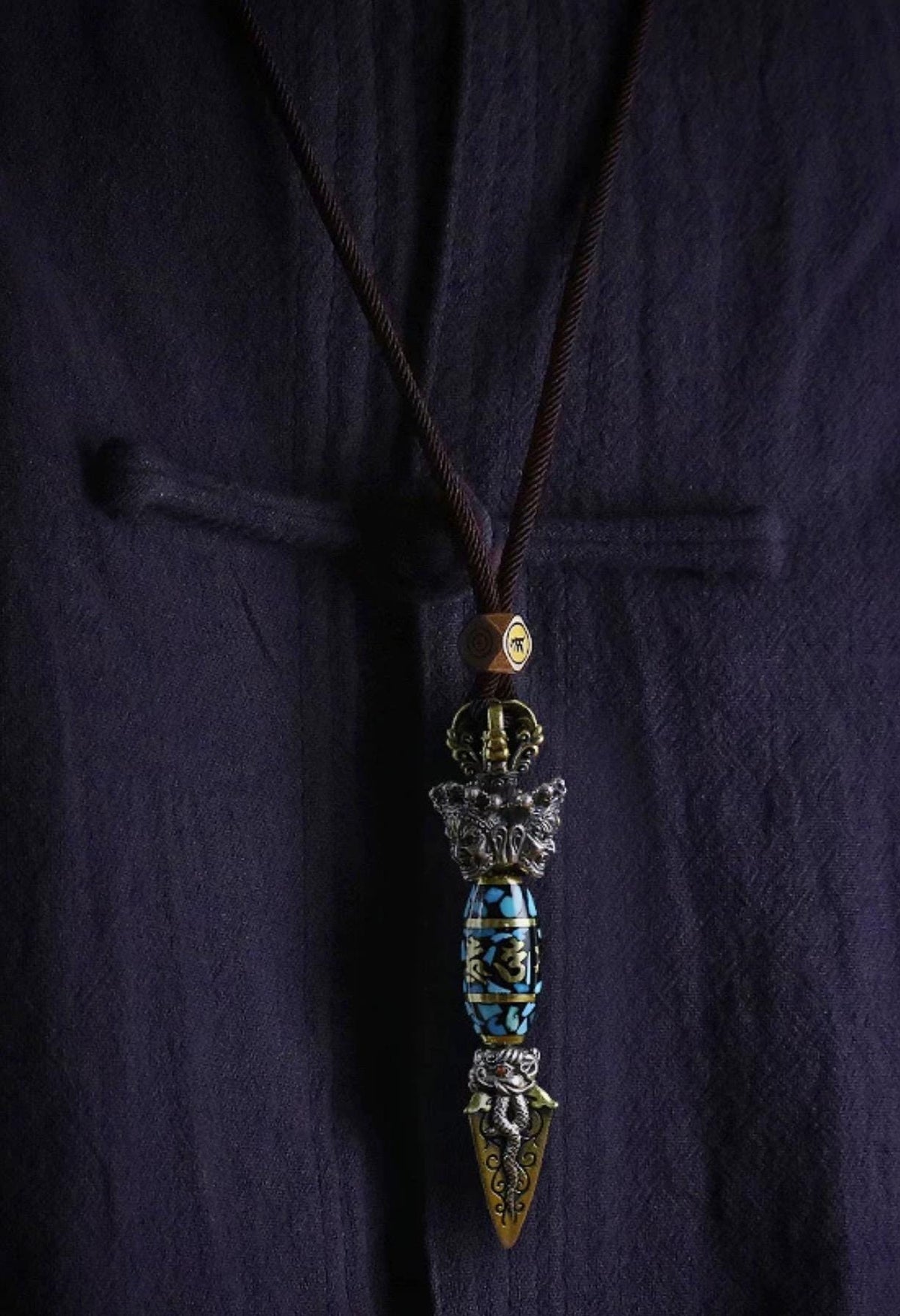 Handcrafted Tibetan Silver Vajra Phurba Pendant | Spiritual Protection Amulet Necklace for Men