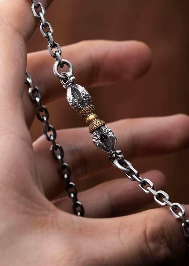 Handcrafted Tibetan Vajra Pendant Necklace – Silver Protection Amulet for Men