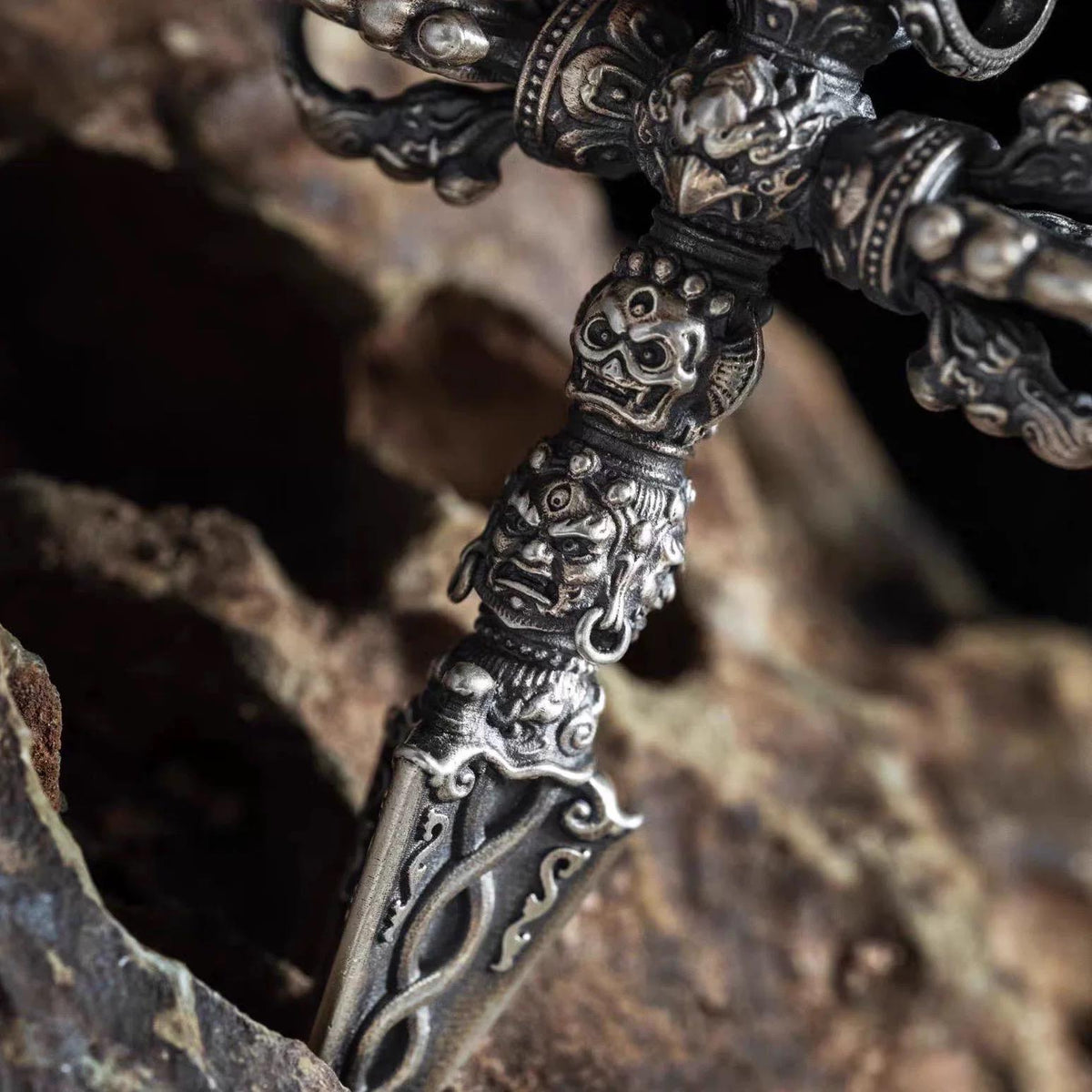 Silver Tibetan Phurba Pendant, Vajra Kila Ritual Dagger Necklace, Handcrafted Spiritual Amulet, Buddhist Jewelry Gift