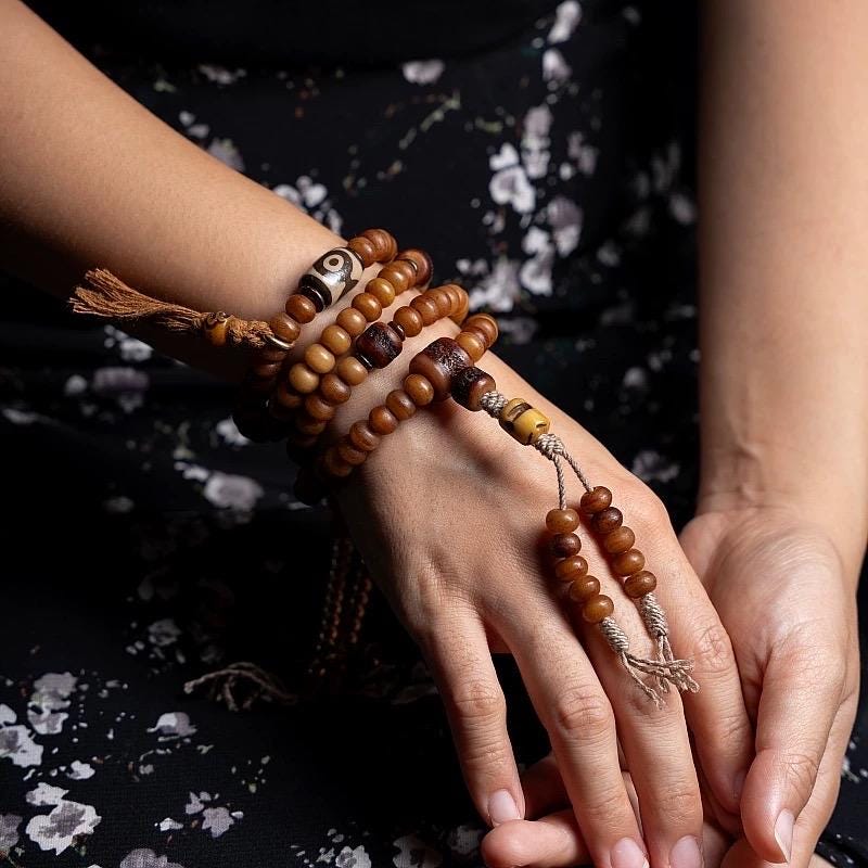 Handcrafted Yak Bone Mala Bracelet: Tibetan Prayer Beads, Spiritual Jewelry