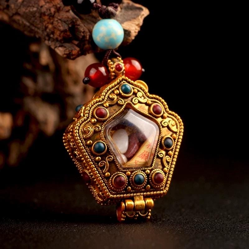 Tibetan Ghau Prayer Box Necklace | Buddhist Amulet Pendant | Handmade Brass Ghau Locket