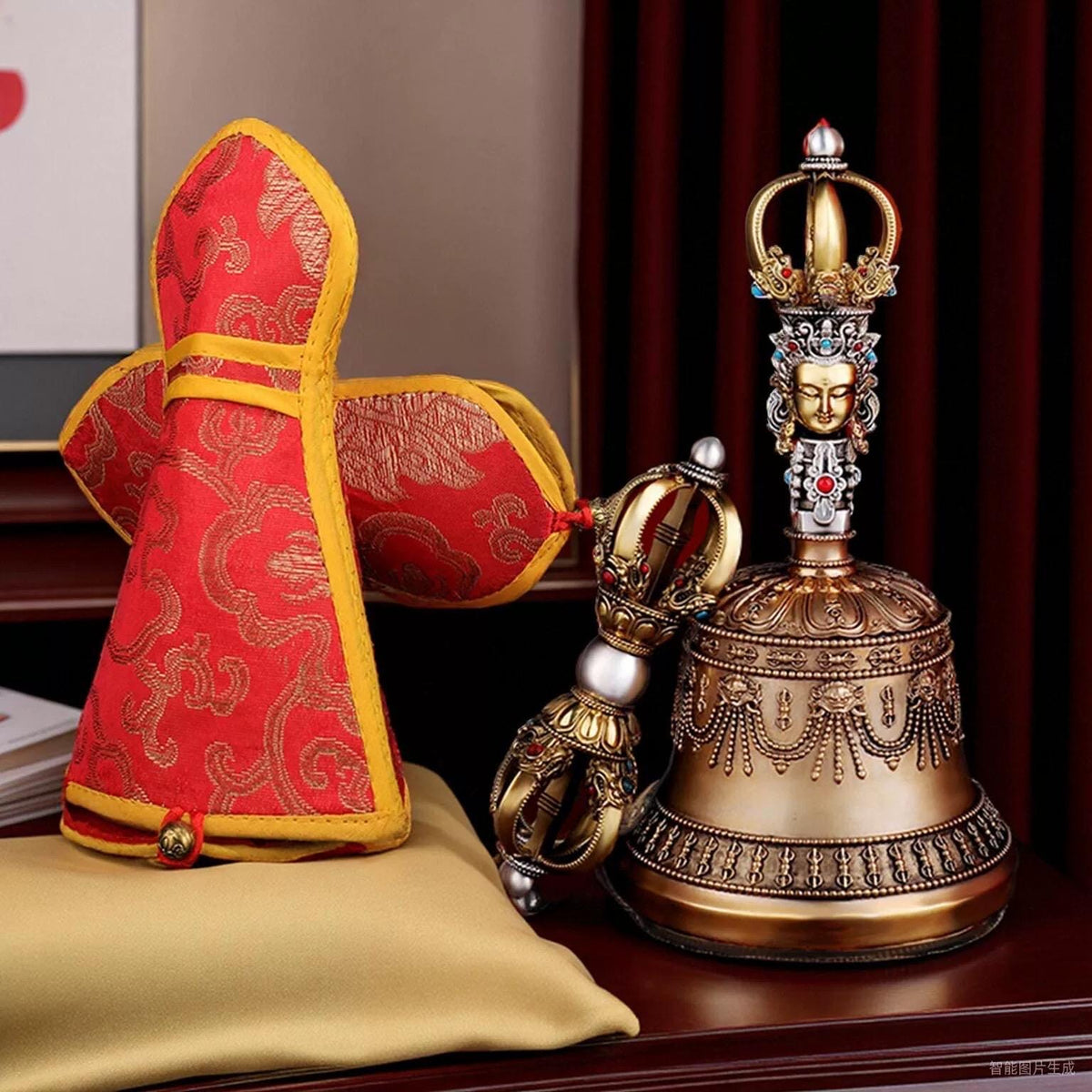 Handcrafted Silver Tibetan Bell & Dorje Set Buddhist Meditation Decor