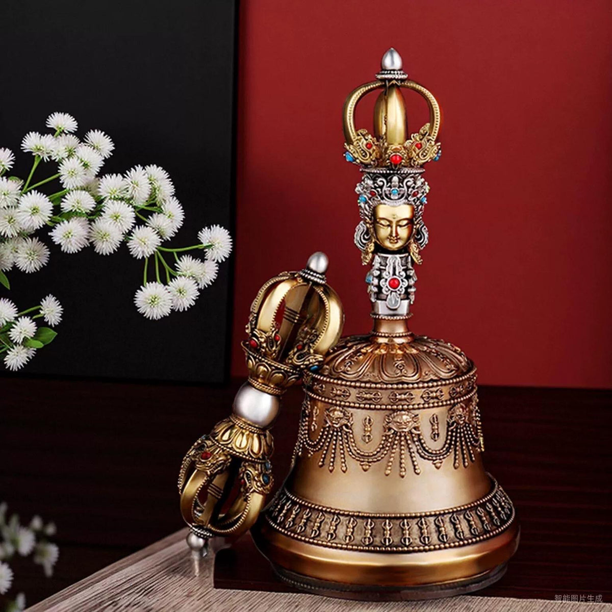 Handcrafted Silver Tibetan Bell & Dorje Set Buddhist Meditation Decor