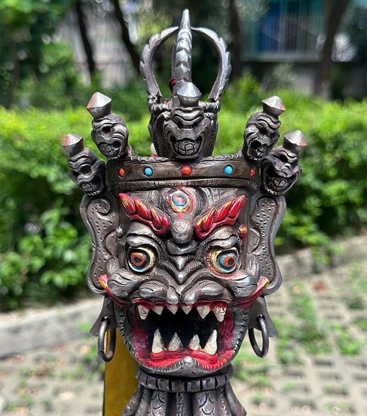 Handcrafted Nepalese Phurba Dagger Statue with Base | Vintage Aged Finish