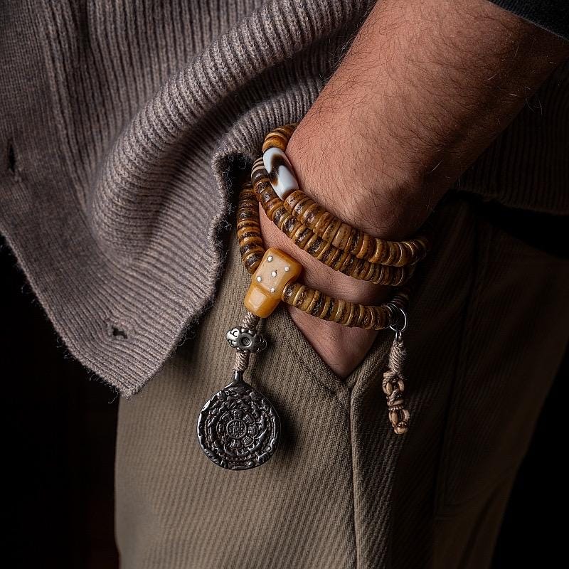 108 Beads Old Material Tibetan Yak Bone Mala Bracelet, Prayer Beads Necklace, Cardiger Handmade Antique Replica Gagu Linggu, Buddhist Gift